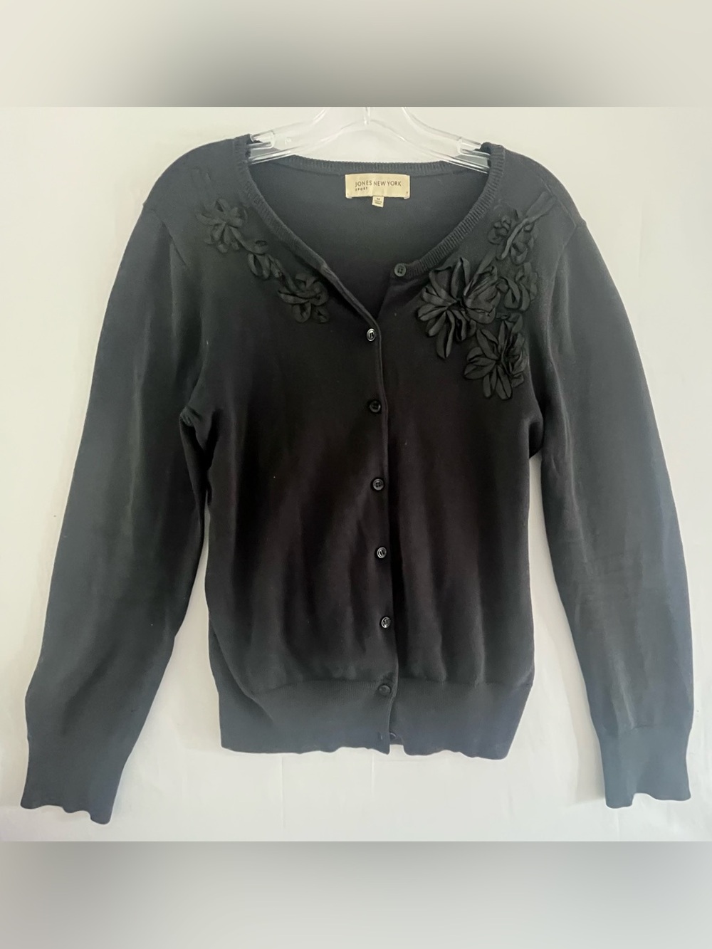 Jones New York Black Ribbon Flower Knit Cardigan M